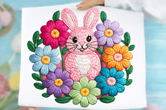 Faux Embroidery Floral Bunny Png Review