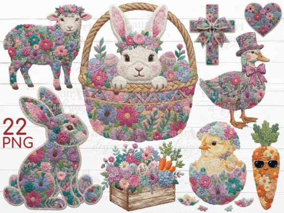 Faux Embroidery Floral Easter Clipart Review