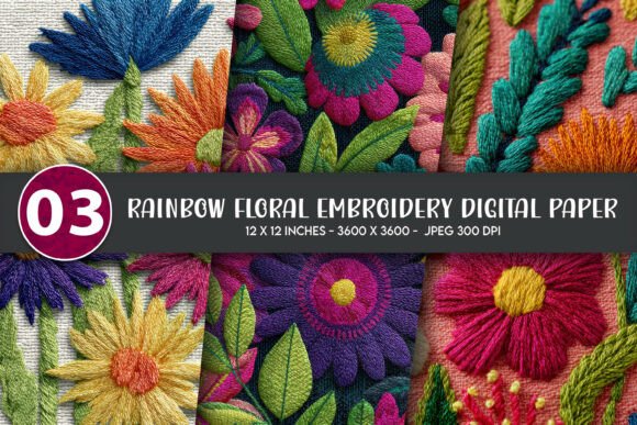 Rainbow Floral Embroidery Digital Paper Review