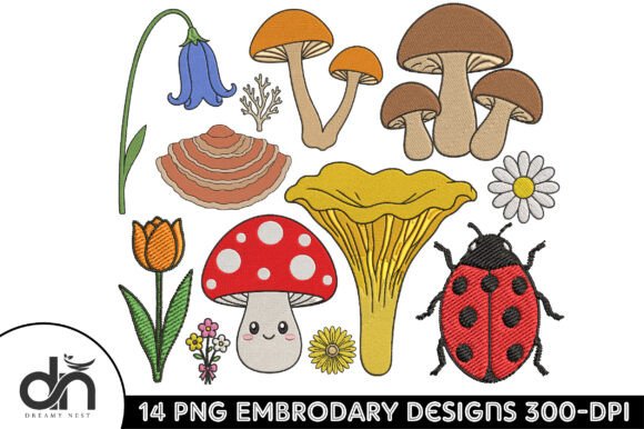 Reviewing 14 Tiny Mushroom Floral Embroidery PNG