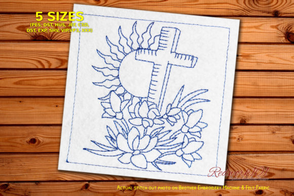 Wooden Cross with Flowers Redwork: A Designer’s Review